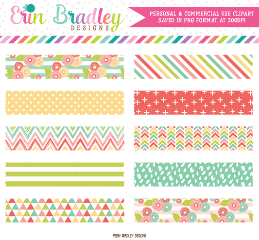 Muted Brights Digital Washi Tape Clipart