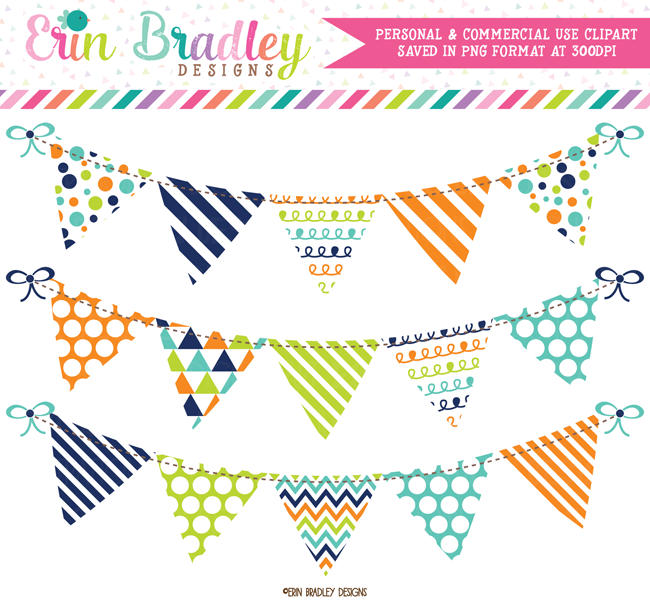 Navy Blue Green and Orange Banner Flag Bunting Clipart