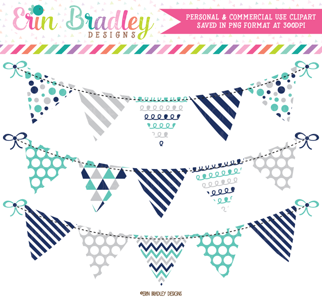 Navy Blue Turquoise Gray Bunting Clipart