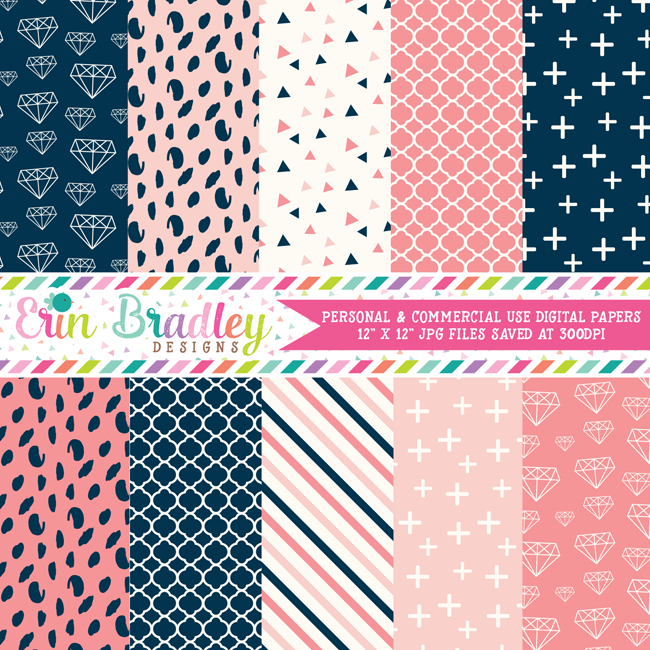 Navy and Pink Digital Papers