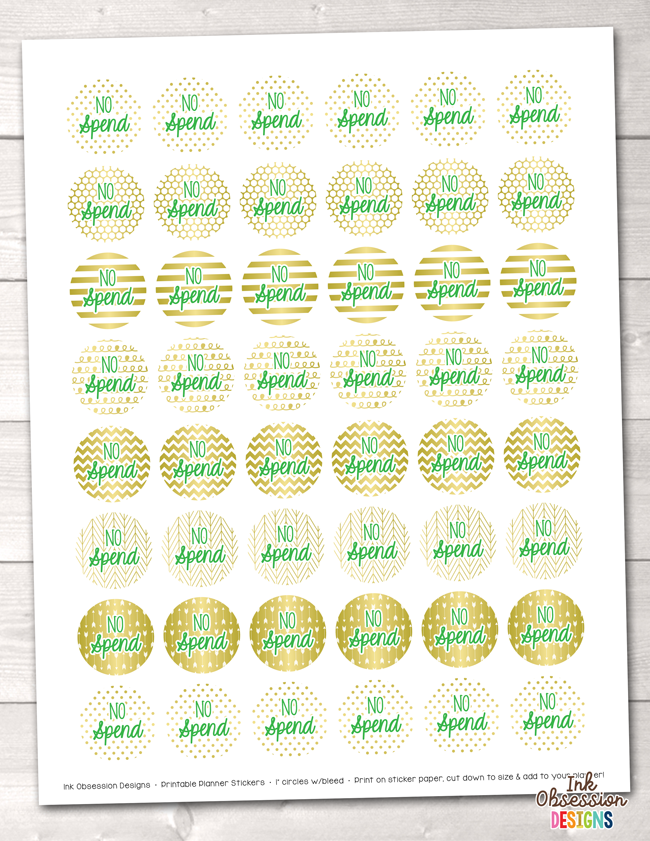 No Spend Printable Planner Stickers Instant Download PDF