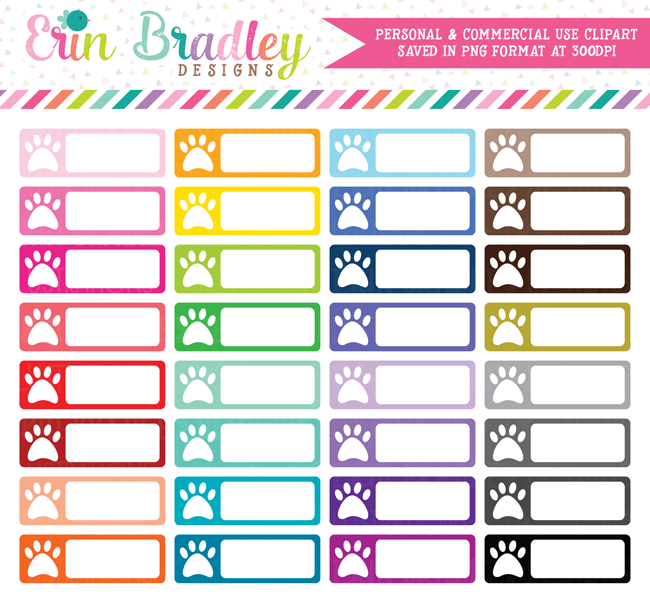 Paw Print Rectangle Boxes Clipart
