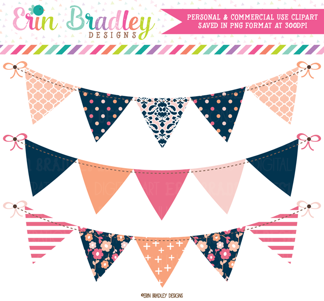 Peachy Pinks Bunting Banner Flag Clipart