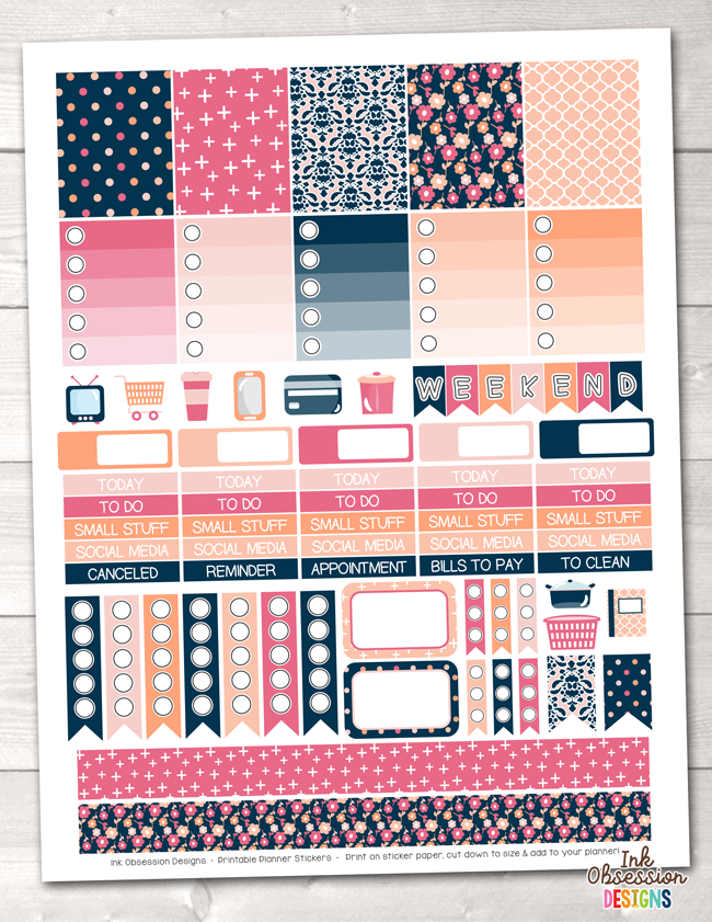 Peachy Pinks Printable Planner Stickers Weekly Kit