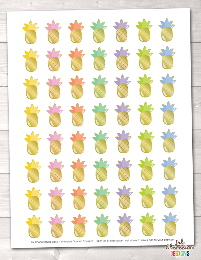 Pineapples Printable Planner Stickers Instant Download PDF