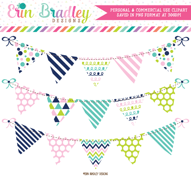 Pink Blue Green Navy Banner Flag Bunting Clipart