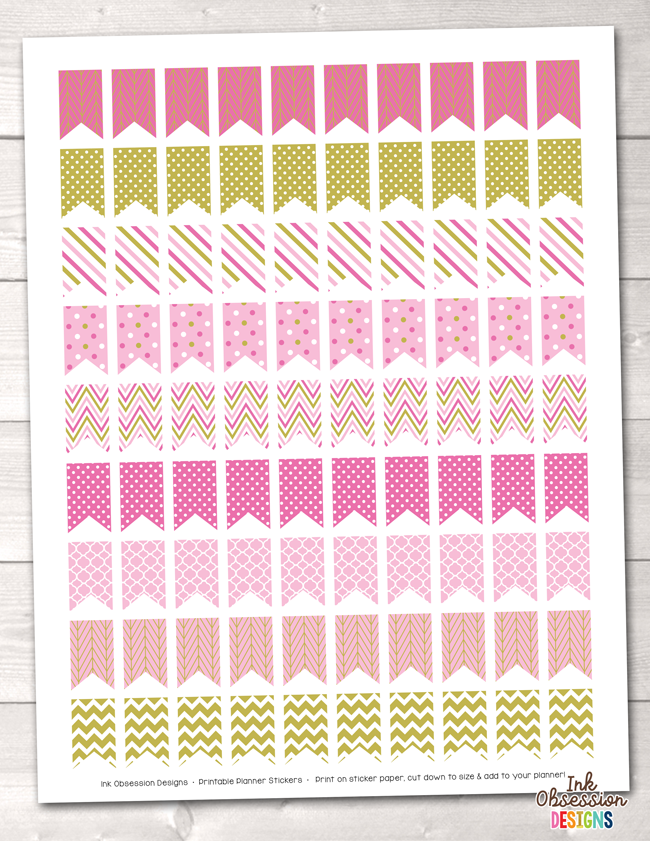 Pink Patterned Flags Printable Planner Stickers