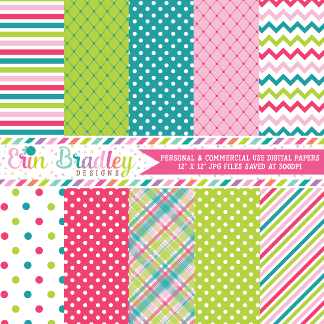 Pink Green Blue Digital Papers