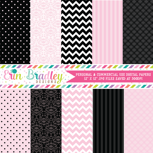 Light Pink and Black Digital Papers