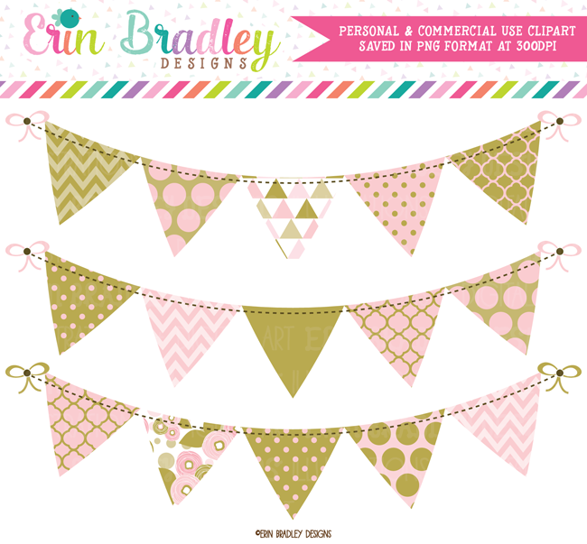 Pink and Gold Bunting Clipart