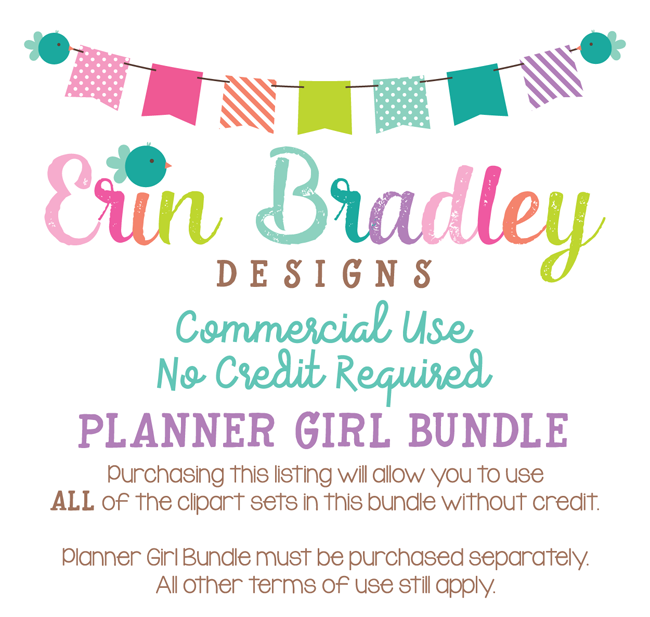 Commercial Use No Credit Required for Planner Girl Clipart Package