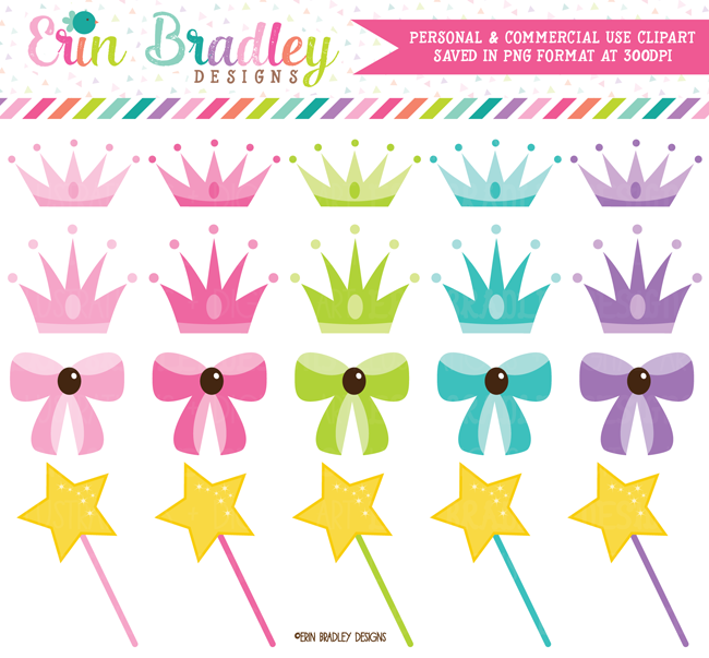 Princess Crowns Wands Bows Clipart for Girls