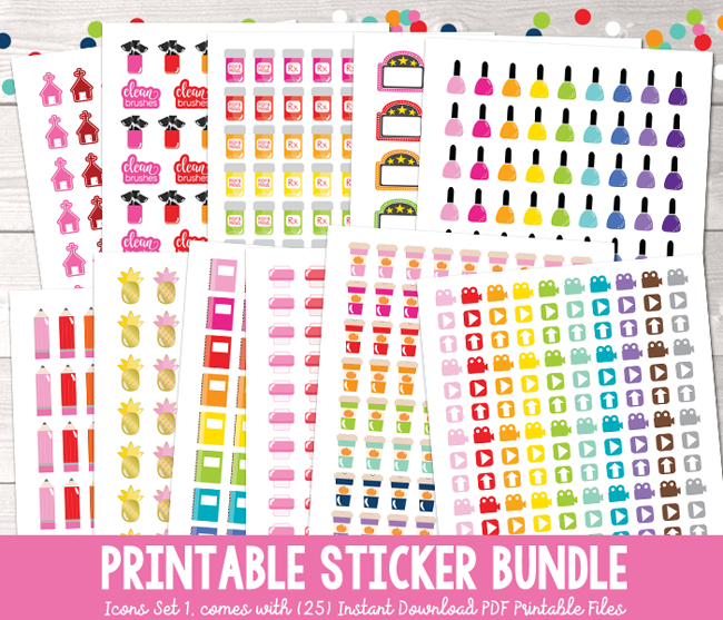 Printable Planner Stickers Bundle Functional Icons Set 1