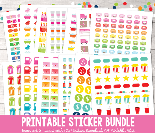 Printable Planner Stickers Bundle Icons Set 2