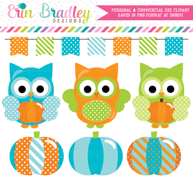 Blue Pumpkin Owl Commercial Use Clipart