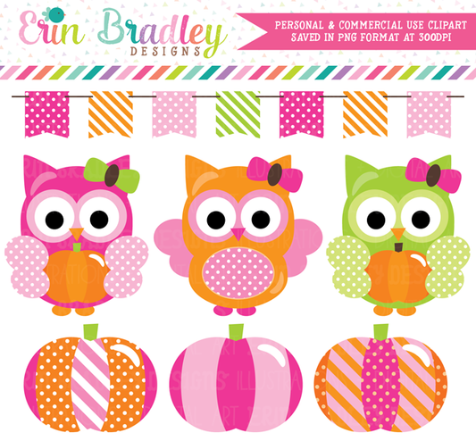 Pink Pumpkin Owl Commercial Use Clipart