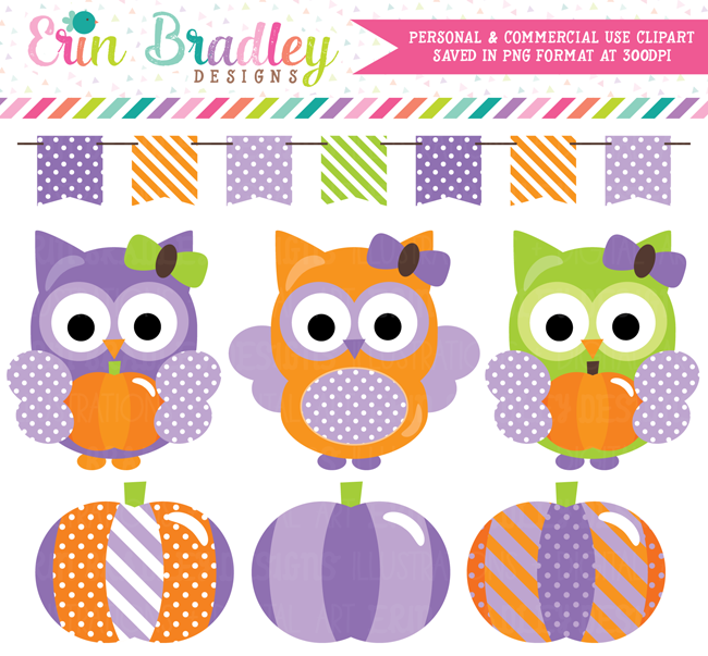Purple Pumpkin Owl Commercial Use Clipart