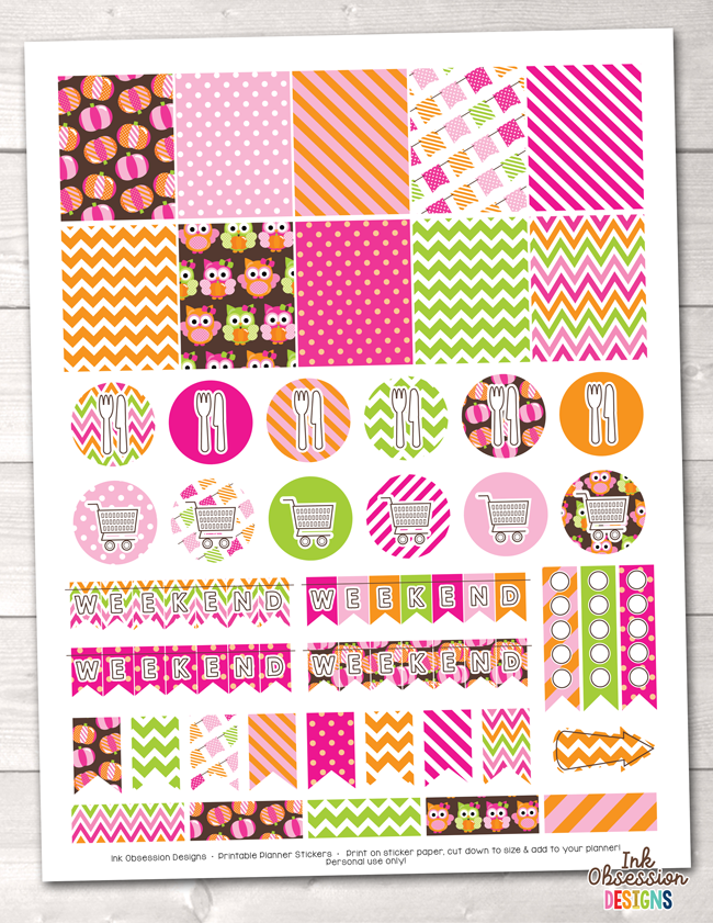 Pumpkin Owls Pink Printable Planner Stickers Weekly Kit