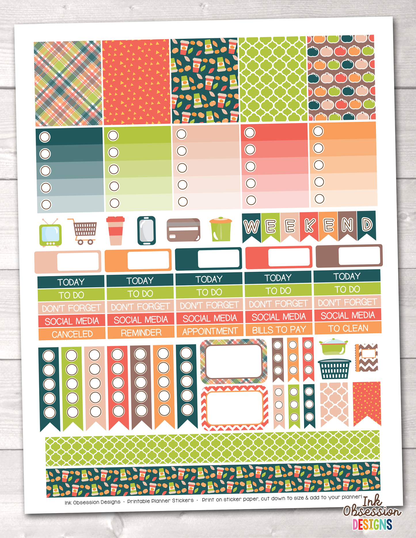 Pumpkin Season Printable Planner Stickers Weekly Kit