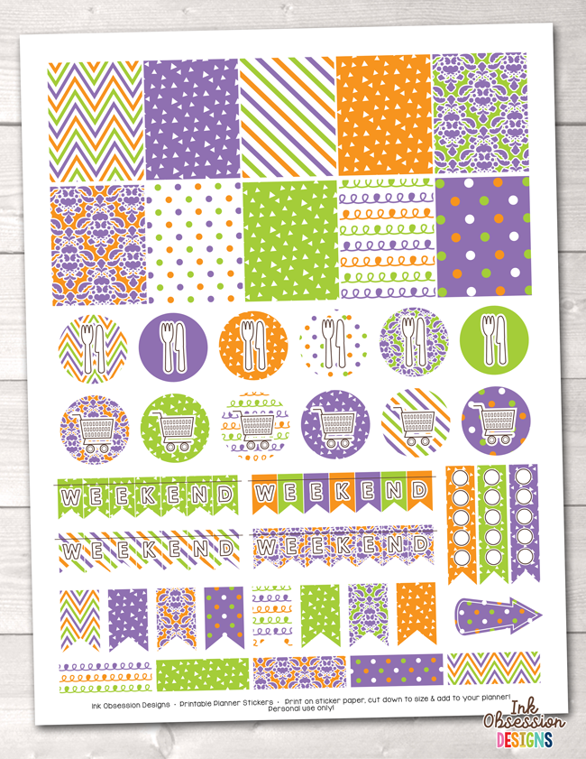 Purple Orange Green Printable Planner Stickers Weekly Kit