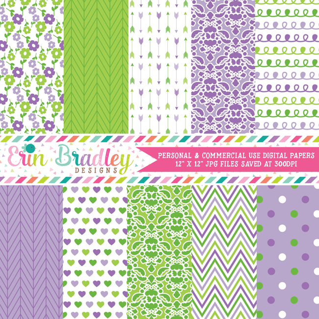 Purple and Green Digital Paper Pack