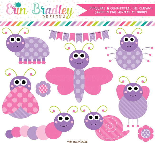 Pink and Purple Cute Bugs Clipart