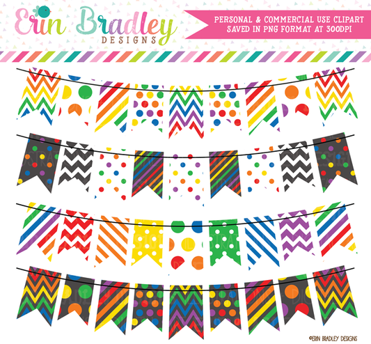 Commercial Use Rainbow Bunting Clipart Set