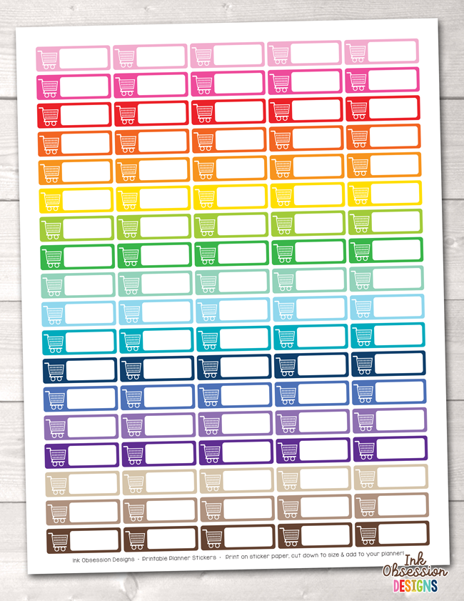 Rectangle Shopping Carts Printable Planner Stickers