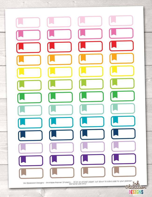 Rounded Flag Labels Printable Planner Stickers