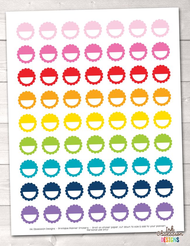 Scalloped Half Circles Printable Planner Stickers