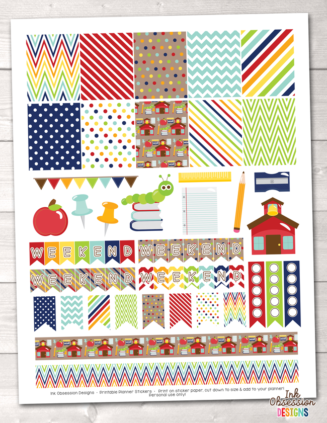 School Days Printable Planner Stickers Weekly Kit