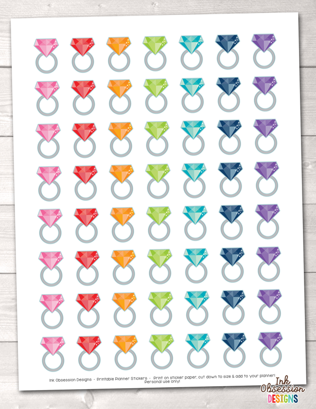Silver Rings Printable Planner Stickers