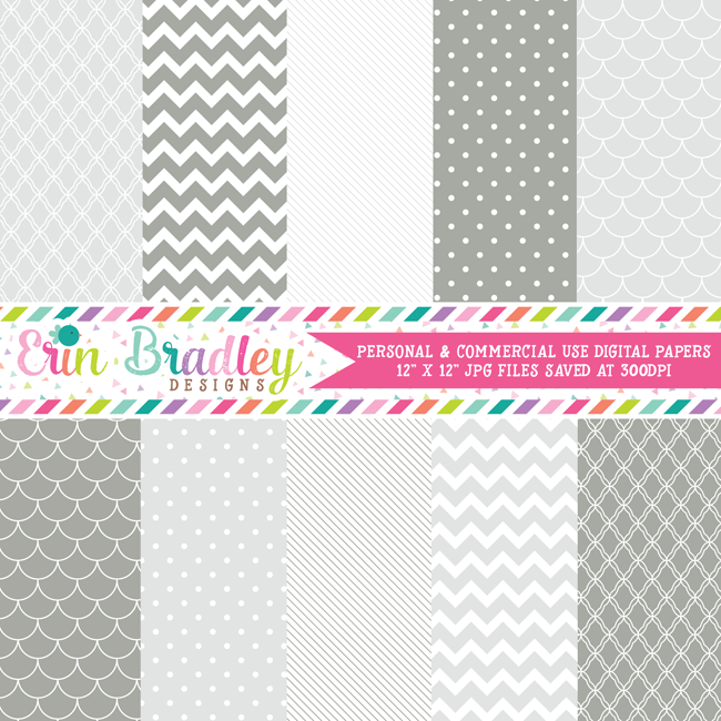 Silver and Pewter Gray Digital Paper Pack