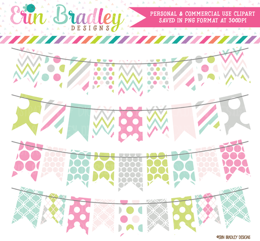 Commercial Use Bunting Clipart Pastel Banner Flags