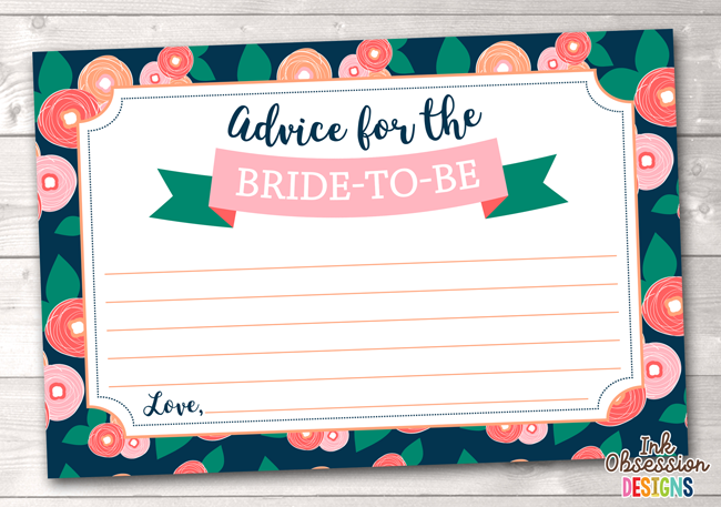 Spring Bloom Printable Advice Cards for Bride to Be
