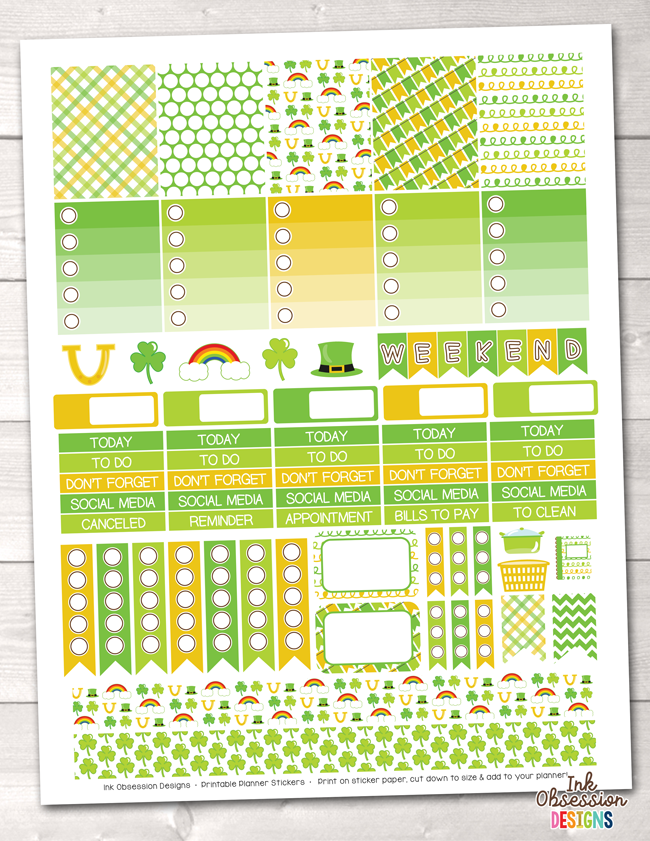 St. Patricks Day Printable Planner Stickers Weekly Kit