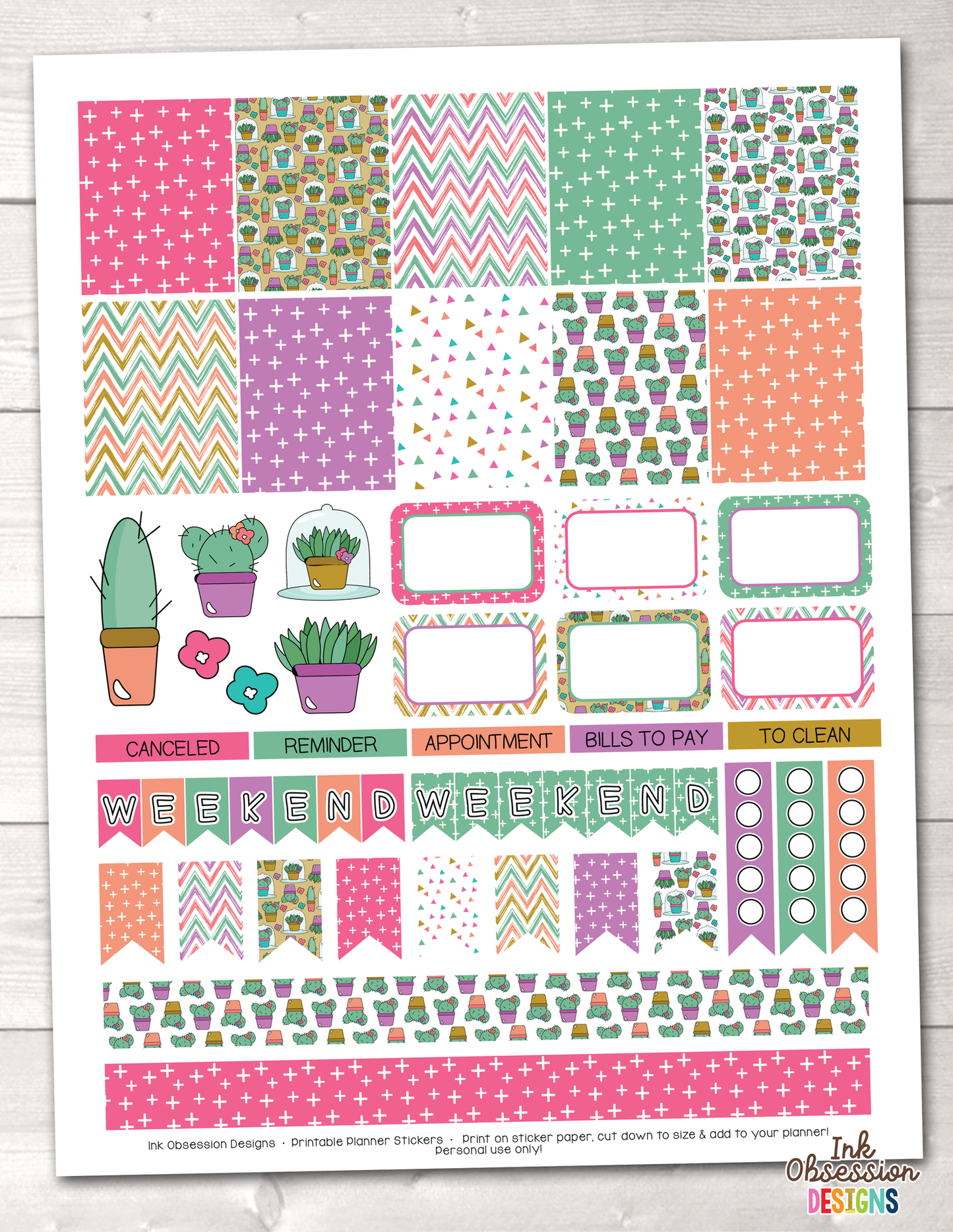 Succulents Printable Planner Stickers Weekly Kit