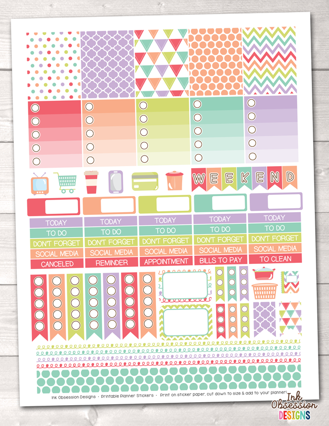 Sugar Collection Printable Planner Stickers Weekly Kit