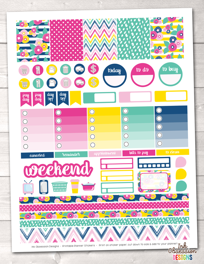Summer Brights Printable Planner Stickers Weekly Kit
