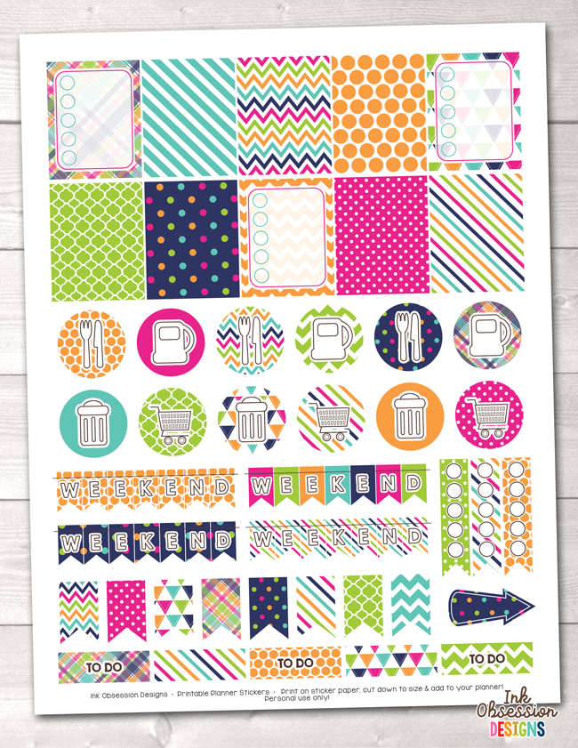 Colorful Printable Planner Stickers Weekly Kit Instant Download PDF