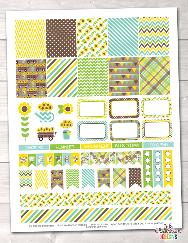 Sunflowers Printable Planner Stickers Weekly Kit