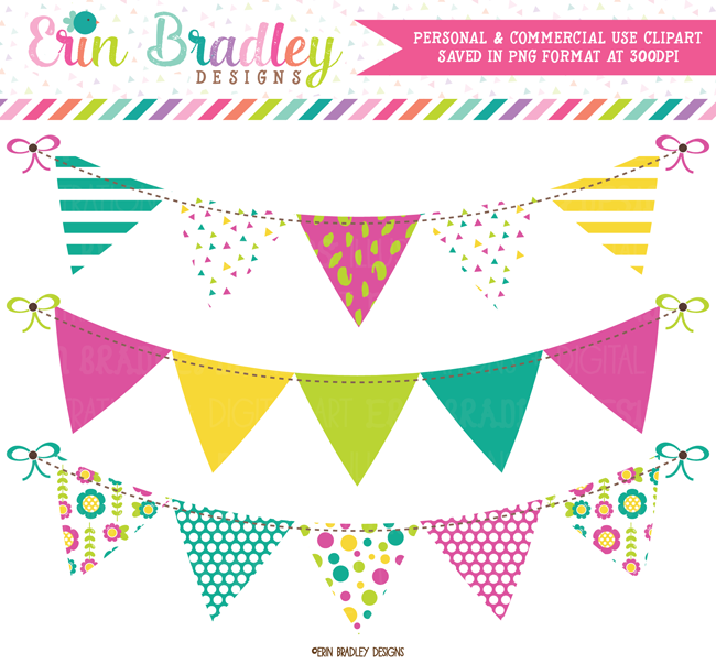 Teal Magenta Green Yellow Banner Flag Clipart
