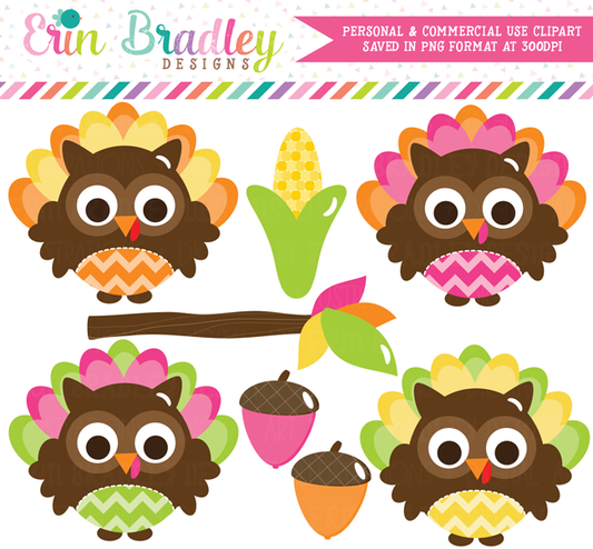 Commercial Use Thanksgiving Owls Clipart