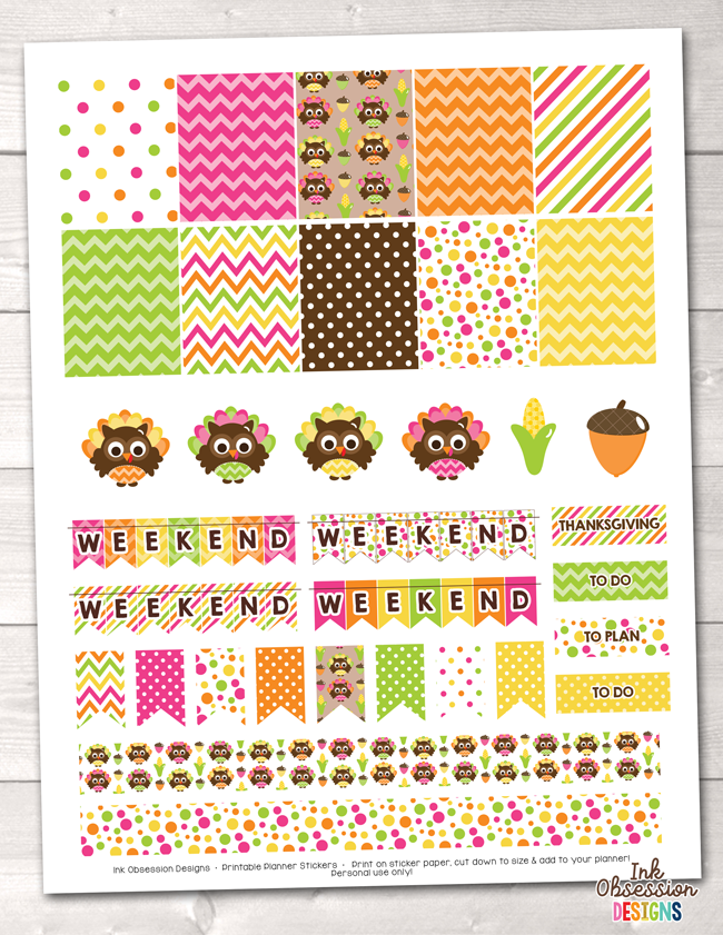 Thanksgiving Owls Printable Planner Stickers Weekly Kit