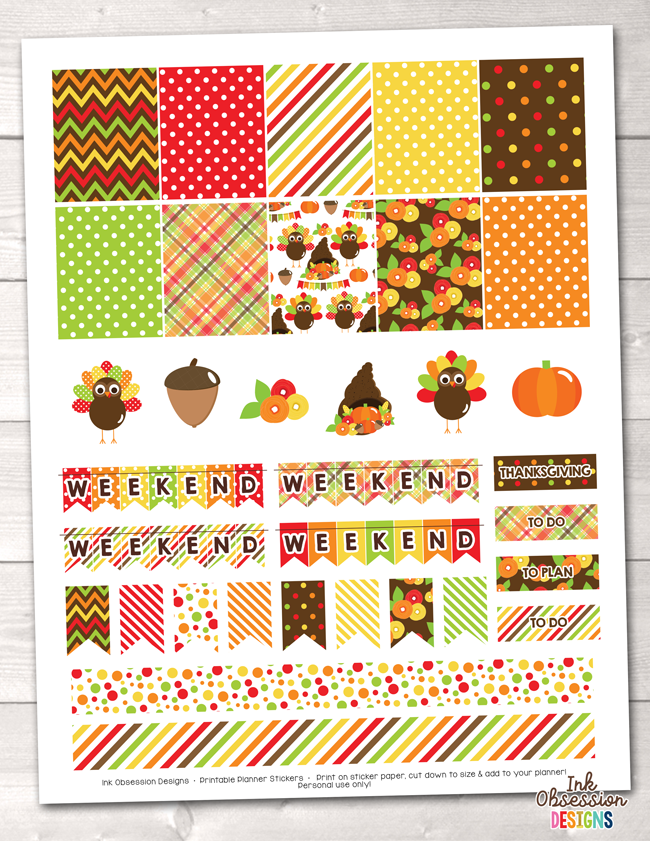 Thanksgiving Printable Planner Stickers Weekly Kit Instant Download PDF