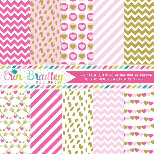 Pink and Gold Valentines Day Digital Paper Pack