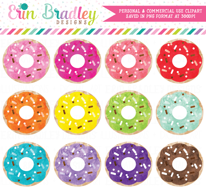 Watercolor Colorful Donuts Clipart