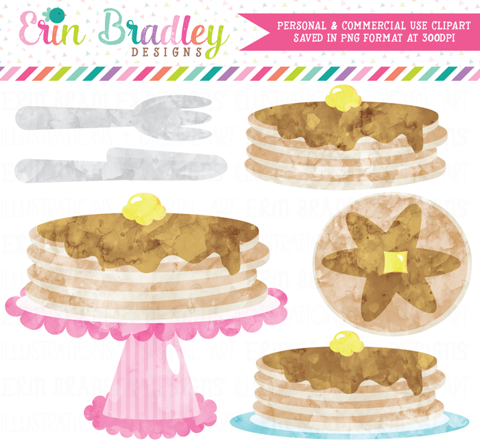 Watercolor Pancake Party Clipart