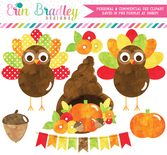 Watercolor Thanksgiving Turkeys Clipart