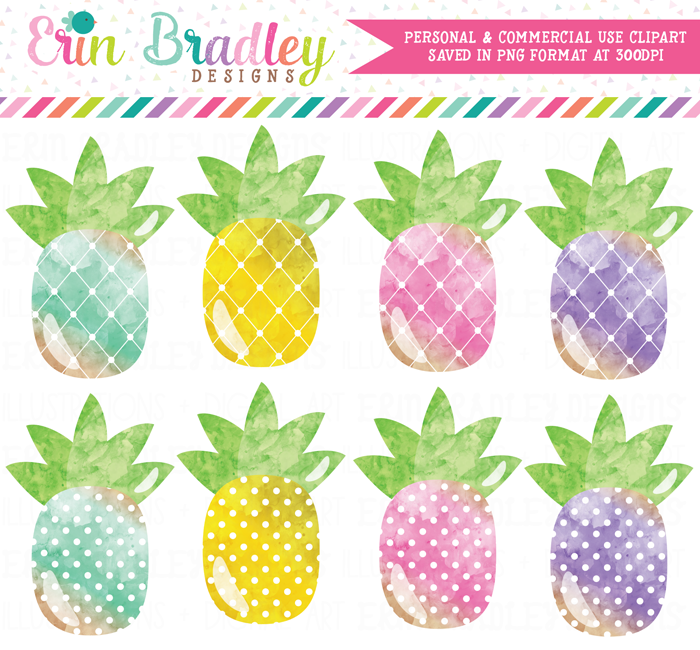 Pineapples Colorful Watercolor Clipart